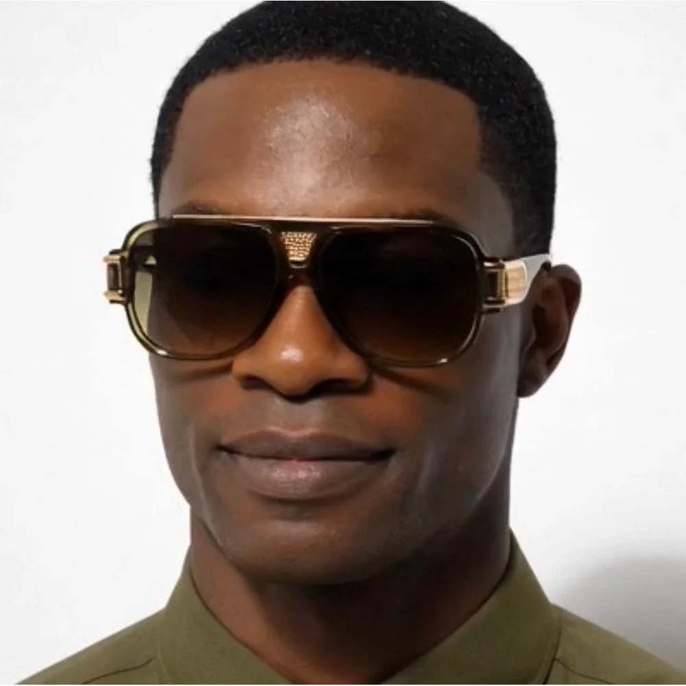Mens Fashion Designer‎ Sunglasses Olive Green Gold Frame Gradient Lens Eyewear